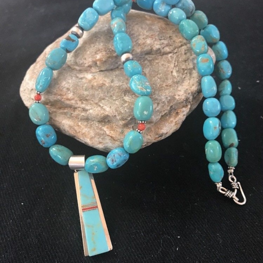 Blue Turquoise Coral Necklace Pendant